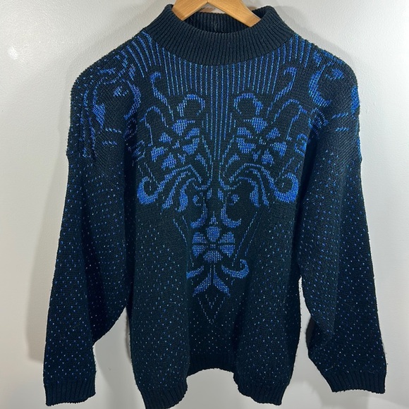 Vintage 80's Private Eyes Sweater Pullover Jumper Mock Turtleneck  Blue Metallic - Picture 1 of 5